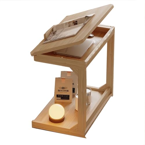 Overbed Table with Wheels Movable Bedside Table, Simple Small Computer Desk, Flip Top Sofa Side Table, Adjustable Desktop Angle, for Bedroom, Living Room(Brown,60 * 40 * 63CM) - color: Brown, size: 60*40*63CM