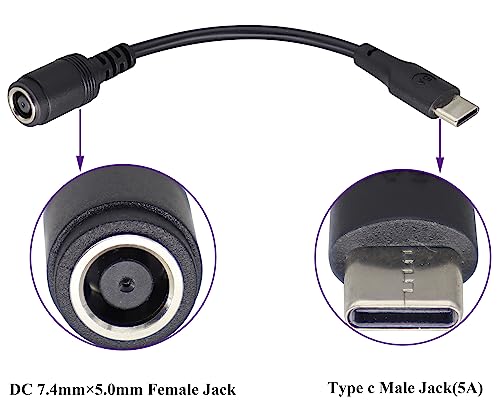USB Type C Male External to DC 7.4mmx5.0mm Female Internal Connector Quick 5A Charging Power Supply Suitable for Mobile Phones,Tablets,laptops Power Sockets(17cm/6.7inch-2Pack)