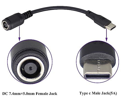 USB Type C Male External to DC 7.4mmx5.0mm Female Internal Connector Quick 5A Charging Power Supply Suitable for Mobile Phones,Tablets,laptops Power Sockets(17cm/6.7inch-2Pack)