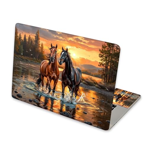 Universal Laptop Skin Sticker for 12/13/14/15.6 Inch Laptops, Reusable Vinyl Laptop Decal Cover, Waterproof Scratch Resistant Notebook Skin with 2 Wrist Pads,Two Horses Sunset - color: Two Horses Sunset