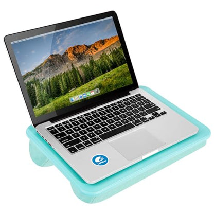 LAPGEAR Compact Lap Desk – Aqua Sky, Fits 14" Laptops | Microbead Cushion, Built-In Pencil Slot, Carry Handle, Fits Standard Letter-Size Paper (8.5" × 11") - color: Aqua Sky, size: 14″ Laptop (Compact)
