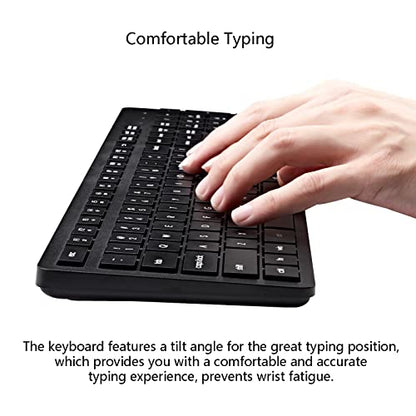 Harburfine Wireless Keyboard, 2.4G USB External Silent Cordless Keyboard for Windows Chrome Laptop Computer PC Desktop Notebook Chromebook, Quiet 106 Keys Full Size with Number Pad (Black)
