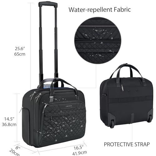 EMPSIGN Rolling Laptop Bag for Women, Rolling Briefcase 15.6 Inch, Black | Water-Repellent, Airline Approved, Overnight Computer Bag, Rolling Briefcase with Wheels, Travel Business Work - color: Quilted Black