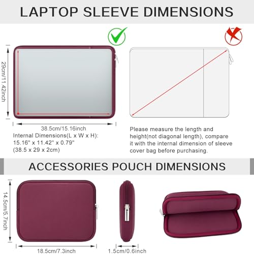 RAINYEAR 15.6 Inch Laptop Sleeve Protective Case Soft Carrying Zipper Bag Cover with Front Pocket & Accessories Pouch, Compatible with 15.6" Notebook Computer Chromebook (Red) - color: Red, size: 15.6"