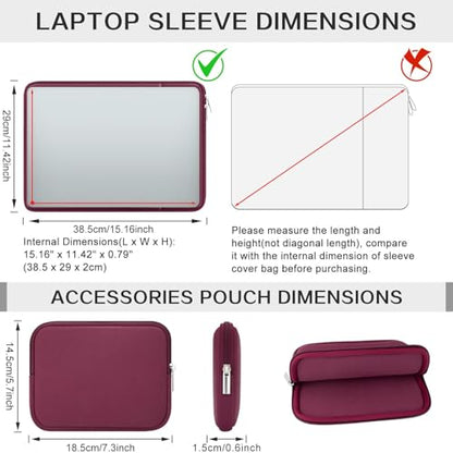RAINYEAR 15.6 Inch Laptop Sleeve Protective Case Soft Carrying Zipper Bag Cover with Front Pocket & Accessories Pouch, Compatible with 15.6" Notebook Computer Chromebook (Red) - color: Red, size: 15.6"