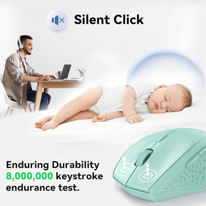 TECKNET Wireless Mouse, 2.4G USB Computer Mouse with 6-Level Adjustable 4800 DPI, 30 Months Battery, Ergonomic Grips, 6 Buttons Portable for PC, Chromebook, Mac - Green - color: Green