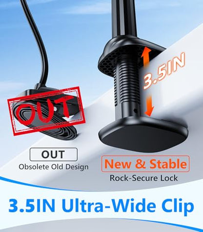 Adjustable Arm Clip On Fan for Desk, Gooseneck Clamp Fan, 3000mAh Battery | 3-Speed Quiet Desk Fan with Strong Clamp, Flexible 360° Arm Adjustment for Office, Bedroom, Dorm, Gaming Desk & Home（Black - color: Black