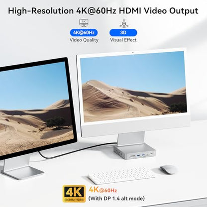 AGEEN 14-Port 10Gbps USB-C Hub for iMac 24 inch 2021/2023/2024 M1/M3/M4, 5 USB-A & 2 USB-C 3.2 Ports, 4K@60Hz HDMI, 1Gbps Ethernet, SD/TF Card Slot, M.2 NVME SSD Slot (SSD Not Included)
