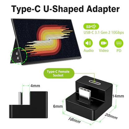 AGVEE 180 Degree USB-C to C Adapter & U-Shaped Mini HDMI to HDMI Converter | Angled HDMI 2.0 4k@60HZ Coupler Extender Extension Adaptor Accessories for Portable Display Monitor - size: 1 Pack Long Side Inward