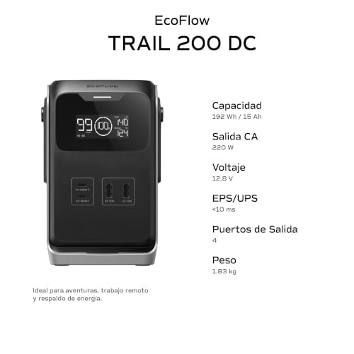 EF ECOFLOW Portable Power Bank Station TRAIL 200 DC, 192Wh, 220W DC | LFP Battery, 140W USB C Output, Solar Generator for Outdoor Camping, Travel, and Emergency (No AC Outlet Included) - style: TRAIL 200