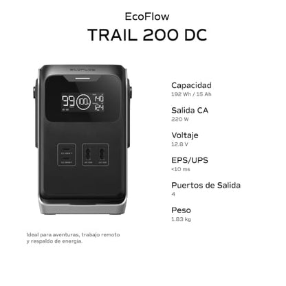 EF ECOFLOW Portable Power Bank Station TRAIL 200 DC, 192Wh, 220W DC | LFP Battery, 140W USB C Output, Solar Generator for Outdoor Camping, Travel, and Emergency (No AC Outlet Included) - style: TRAIL 200