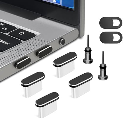 USB C Dust Plug and Headphone Plugs for Laptop Phone Port Protection Anti Dust Cover, MacBook Accessories Compatible with MacBook Pro/Air (Black)