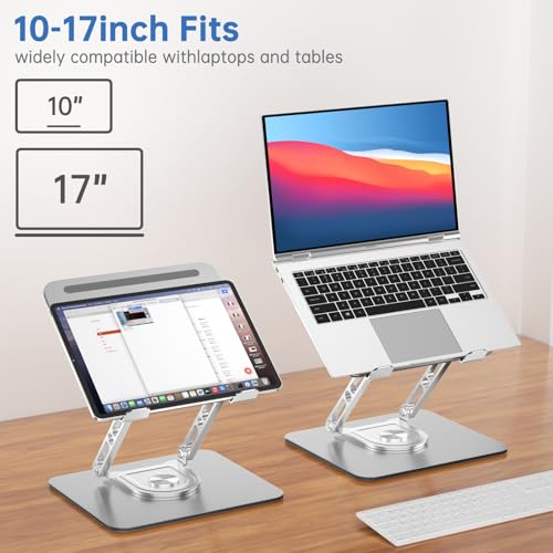 Laptop Stand for Desk Adjustable Computer Stand with 360 Rotating Base Ergonomic Laptop Riser Mount for Desk Foldable Protable Computer Desk Fits with MacBook Pro Air, Rectangle - color: Rectangle, Silver