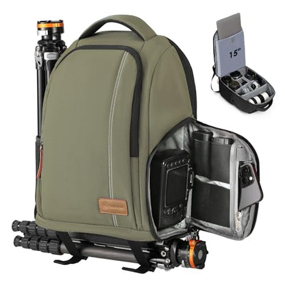 TARION Camera Backpack for Photographers Compact 15L, TB04 Green | 15 Inch Laptop Compartment, Side Access Quick Draw, Anti-theft Hidden Pocket, Tripod Holder, Rain Cover, Travel-Friendly - color: Green