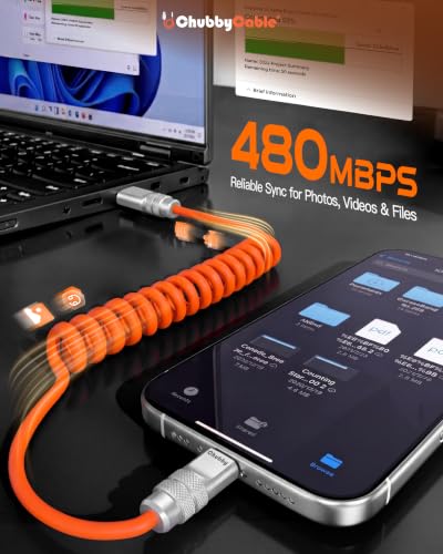 chubbycable Silicone 240H Sag-Free Coiled USB A to C Cable, 1 Pack, Black | Self-Organizing, 6FT USB-C Cable for Car, 120W Fast Charging, 45,000+ Bend Tested, Support Carplay & Android Auto - color: All Black-1 Pack