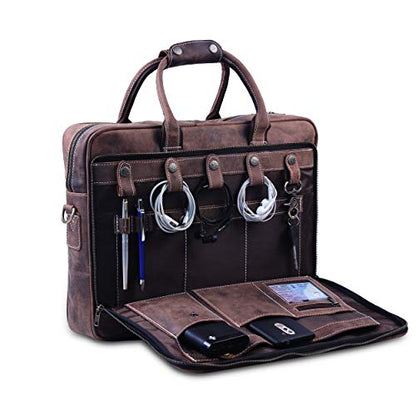 18 Inch Leather Laptop Bag for Computer Bag for Men– Supple Genuine Leather Briefcases for Men W/Padded Laptop Case Leather - color: Brown