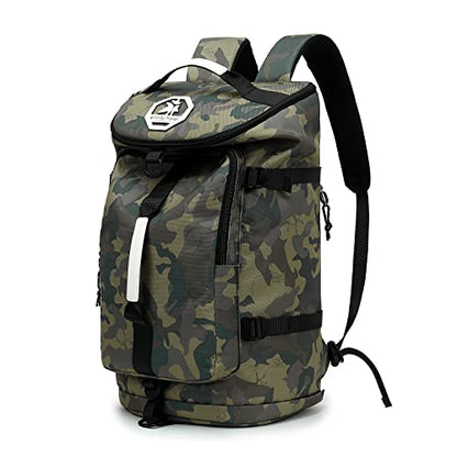 Kalesi Gym Duffle Bag Backpack 4-Way Waterproof with Shoes Compartment for travel Sport Hiking laptop - color: Camouflage