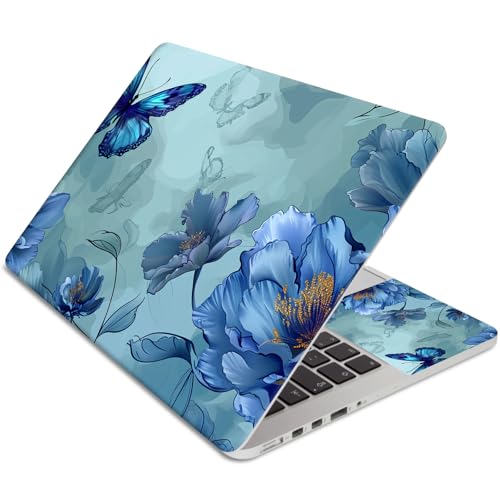 15.6 Inch Laptop Skin Sticker, Reusable Vinyl Cover Protector with 2 Wrist Pad Skins, Removable Waterproof Scratch-Resistant for 12-15.6 Inch Laptop Notebook,Blue Butterflies Flowers - color: Blue Butterflies Flowers
