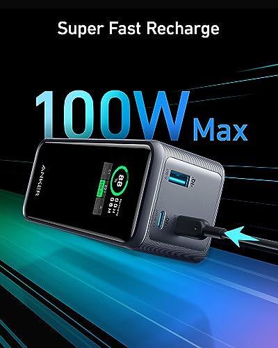 Anker Prime Power Bank, 20,000mAh 200W Portable Laptop Charger for Travel, TSA-Approved, Smart Digital Display, 2 USB-C and 1 USB-A Port, for iPhone 16/15/14 Series, Samsung, MacBook, and More