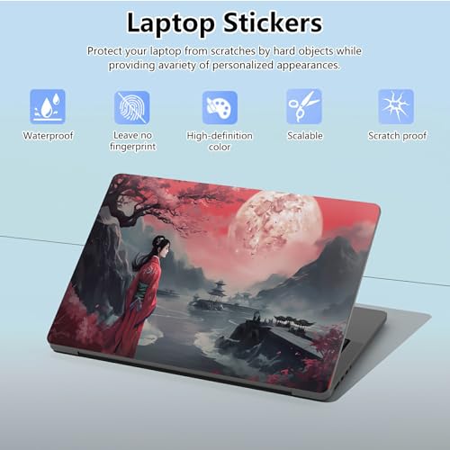 Universal Laptop Skin Sticker with 2 Wrist Pad Skins, Waterproof Scratch Resistant Vinyl Laptop Cover Decal, Cut to Fit for 11–15.6 Inch MacBook HP Dell Lenovo, Beauty in Moonlight - color: Beauty in Moonlight