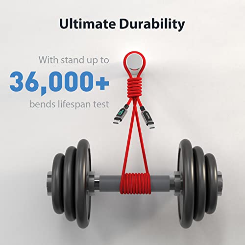 SOOPII 100W 6.6ft USB C to USB C Cable Fast Charge, Nylon Braided Cable with LED Display for lPhone 15/15 Pro/15 Plus/15 Pro Max,lPad Air,MacBook Pro,Galaxy S24/S23, Pixel, LG (Red) - color: Red, size: 2M - 100W