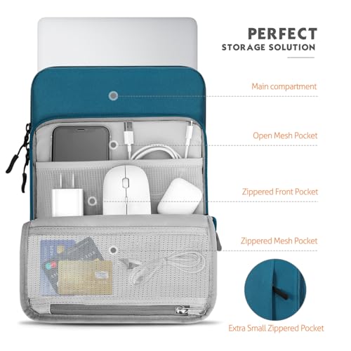 MoKo 13.3-14 Inch Laptop Sleeve Bag Carrying Case with Accessory Pocket | Fits MacBook Pro 14-inch M3/M2, MacBook Pro 13-inch M2/M1, MacBook Air 13.6-inch M2 and Surface Pro 9/8 13-inch, Peacock Blue - color: Peacock Blue, size: 13.3-14 Inch