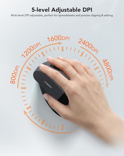 Wireless Ergonomic Mouse, Rechargeable Bluetooth Vertical Mouse for Laptop/Computer/Ipad/Mac, Quiet Click, 10 Color LED, 5 Adjustable DPI, Wrist Strain Relief, USB-A Optical Mice for M/L Hands, Black