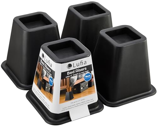 Lufia Bed Furniture Risers Heavy Duty, Stackable Bed Lifts Risers for Sofa, Table, Couch, Chair or Desk, Set of 4 Bed Lifts (Black, 6 inch) - color: Black, size: 6 inch