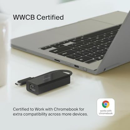 Belkin USB Type C to 2.5 Gb Ethernet Adapter, USB-IF Certified Thunderbolt 3 & 4 / USB-C to LAN Network Adapter Compatible with MacBook Pro/Air, iPad Pro, XPS, Surface, and Other USB C Devices