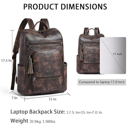Shrrie Upgraded Large Travel Laptop Backpack with Laptop Compartmetn Fits 17 inch Laptop,Waterproof Vegan Leather Computer Backpack for Women and Men Work Business College - color: Two-toned Coffee