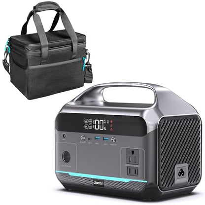DaranEner Portable Power Station 600W with Bag, 288Wh (90,000mAh) LiFePO4 Battery Backup, 2×600W (1200W Surge) AC Outlets, 2.2H Fast Recharge, Solar Generator for Camping, RV, Travel, Home Emergency - color: Black&Blue