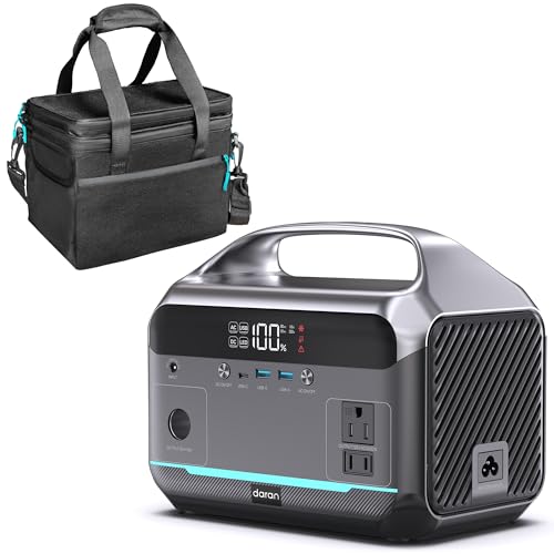 DaranEner Portable Power Station 600W with Bag, 288Wh (90,000mAh) LiFePO4 Battery Backup, 2×600W (1200W Surge) AC Outlets, 2.2H Fast Recharge, Solar Generator for Camping, RV, Travel, Home Emergency - color: Black&Blue