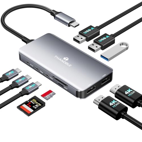 USB C Docking Station Dual Monitor, 10 in 1 USB C Hub Multiport Adapter, 4K HDMI Port, 100W PD, SD/Micro, USB-C 3.0, USB-A 3.0/2.0, Laptop Dock Station for Mac/HP/Dell XPS/Lenovo Laptop