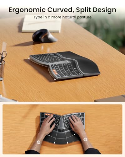 ProtoArc EK04 Mini Compact Wireless Ergonomic Keyboard - Space Gray | Hard Palm Rest, 3-Device Bluetooth/2.4G, Split Design, Rechargeable, Compatible with Windows, Mac OS - color: Space Gray