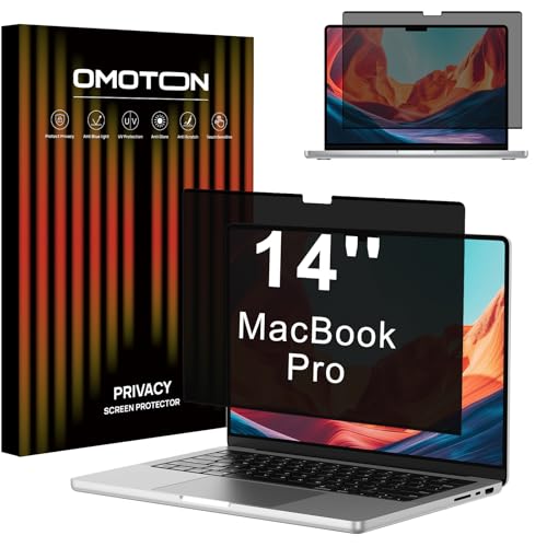 OMOTON Magnetic Privacy Screen for MacBook Pro 14 Inch (2021-2025, M1-M5, Pro, Max), Anti-Spy Filter, Matte Anti Glare Blue Light Protector, Easy Install & Remove - size: MacBook Pro 14 Inch