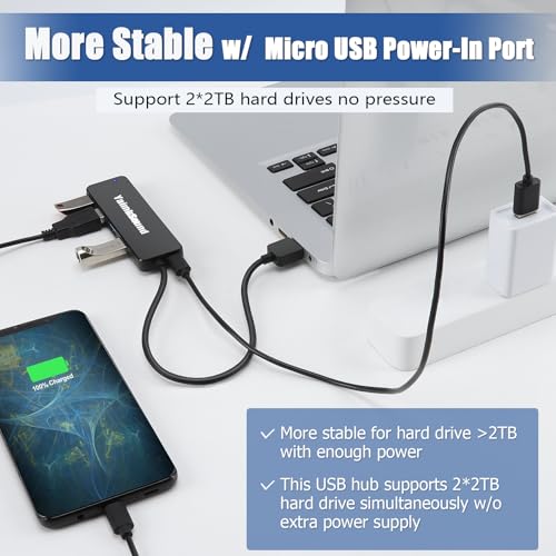 USB Splitter for Laptop, YaimhSound 4-Port USB Hub 3.0, Multiple USB Expander Adapter for Keyboard,Mouse, Dell,Asus,HP,MacBook,Surface, Acer,Ps4,Xbox,Flash Drive,SSD,Printer,Camera - size: Black USB to 4 USB