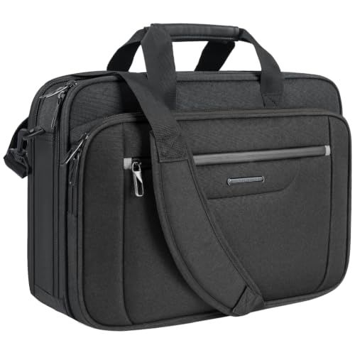 VANKEAN Laptop Briefcase Fits 15.6"-16" Laptop Slim Expandable Shoulder Bag | Multi Functional Compartment,Padded Shoulder Strap,Convenient Luggage Strap,Water-Repellent Fabric,Padded Laptop Compartment - color: Black-grey, size: 15.6"