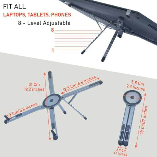 Foldable Desktop Portable Laptop Stand, Adjustable Laptop Riser with Magnetic Phone Holder, Aluminum Alloy Notebook Stand Compatible with 10-16” Laptops and 4-13”Phones/Tablets(Silver Gray) - color: Silver Gray