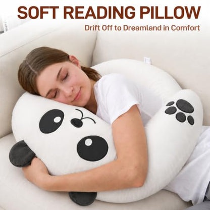 Lap Pillow, Cute Panda Crochet Pillow for Knitting, Crafting, Gaming, Reading and Phone Use on Bed, Sofa or Chair, U-Shaped Wrap Around Arm Support Cushion and Neck Pillow - color: Black & White Panda