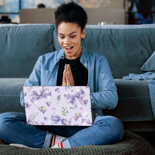 SUPERDANT 3Pcs Laptop Skin Sticker Cover Decal 14.96x10.63 Inch Pale Purple Bow Trim-to-Fit Scratch-Proof PVC Notebook Wrap for 13-16 Inch Laptops Purple - style: Pale purple bow