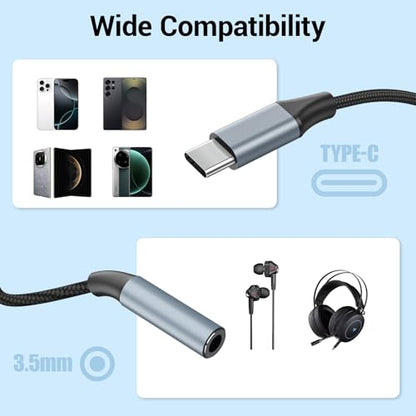 10PCS USB C to 3.5mm Female Headphone Jack Adapter | Upgrade Metal Case, Compatible with Samsung S20+/S21 Ultra, iPhone15 16 17, and More USB C Audio Devices - color: Grey, size: 4.6 IN-10PCS