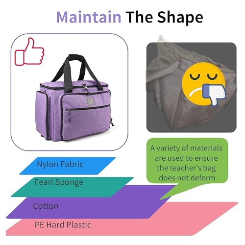 Rolling Teacher Bag with Five 360-Degree Swivel Wheels,Teacher Tote Bag with Detachable Trolley,Using YKK zipers,Fits for 15.6" Laptop (Lilac) - color: Lilac
