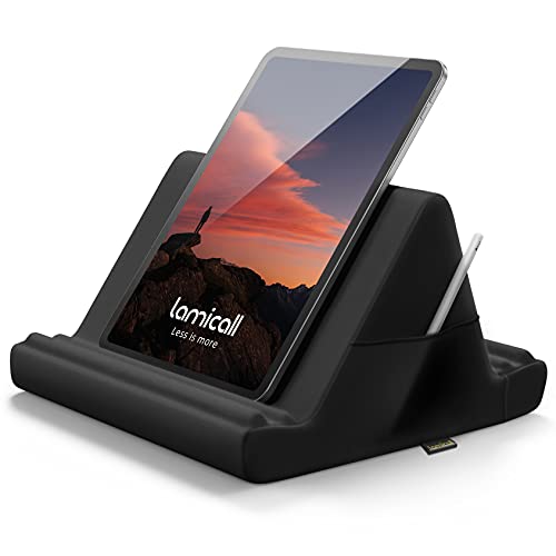 Lamicall Tablet Pillow Holder Stand - Tablet Pillow Soft Pad for Lap | Tablet Holder for Bed and Desk with Pocket & 4 Viewing Angles, for iPad Pro Air, Mini, Kindle, iPhone, 4-13" Devices, Black - color: Black