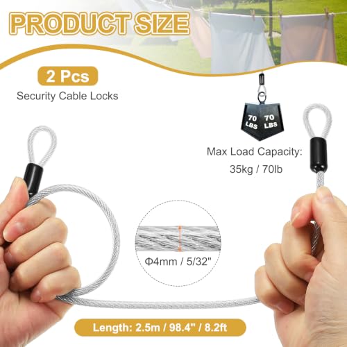 PATIKIL Security Cable Lock (5/32" Dia 8.2ft 70lb Load Capacity, Clear)(2 Pcs) Vinyl Coated Stainless Steel Flexible Wire Rope Safety Cable Luggage Lock with Double Loops - color: Clear, size: 5/32" x 8.2 ft, 70lb Load