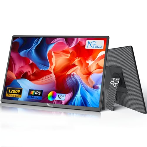 NGTeco 16" Extended Monitor Portable 1200P IPS, 360° Foldable Stand, USB-C HDMI Plug&Play, Built-in Speakers, Laptop Screen Extender for PC/Mac/Phone/Xbox/Switch - size: 16 inch-D