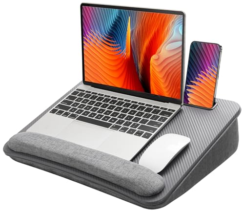 HUANUO Laptop Lap Desk with Cushion, Fit up to 15.6" Laptop，Gray | Portable Lap Desk with Pillow Cushion, Anti-Slip Strip & Storage Function for Home Office Students as Computer Laptop Stand - color: Gray, size: Medium