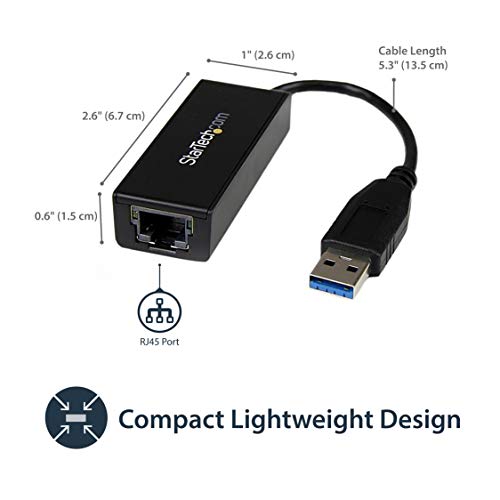 StarTech USB 3.0 to Gigabit Ethernet Adapter, USB to RJ45, TAA (USB31000S) | USB 3.0 to 10/100/1000 Gigabit Ethernet LAN Adapter - color: Black, size: 1Gbps, style: USB-A