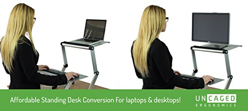 WorkEZ Standing Desk Conversion Kit with 2 fans & 3 usb ports. Perfect Laptop Sit to Stand Converter Ergonomic Adjustable Height & Angle Negative Tilt - color: Silver+usb Fan Hub