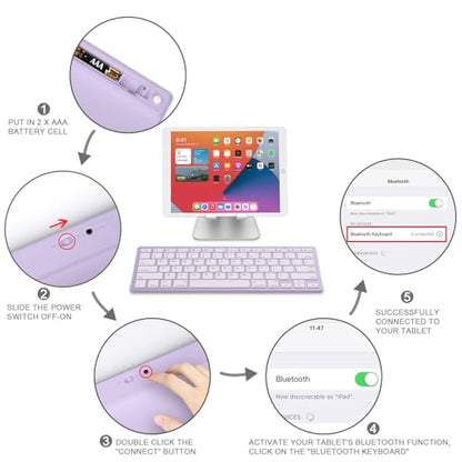 OMOTON Ultra-Slim Bluetooth Keyboard for iPad 11th/10th/9th/8th/7th, iPad Pro/Air/Mini and iPhone Series, Wireless iOS Keyboard with 12 Multimedia Keys for Office, Home, Travel, School, Purple - color: Purple