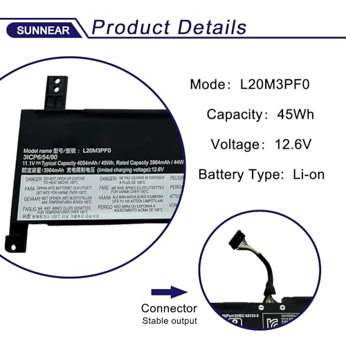 L20M3PF0 Laptop Battery Replace for Lenovo IdeaPad 3-14ITL6 3-15ITL6 3-17ITL6 / S14 V14 V15 V17 G2-ITL G3-IAP / K14 Series L20C3PF0 L20L3PF0 - size: 13.43*4.41*1.34 inches L20M3PF0